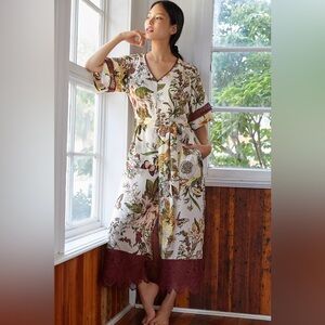 NWT! Exclusive Anthropologie x Tiny Flora Lace Jumpsuit White Lotus Vibes Sz M